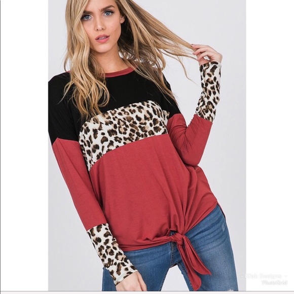 Tops - ❤️LAST 2! Animal Print Color Block Self Tie Top!